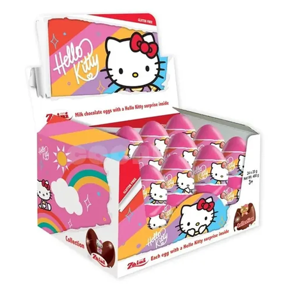 Huevos de chocolate Zaini con sorpresa — Huevos de chocolate Zaini Hello Kitty, caja x 24 unidades