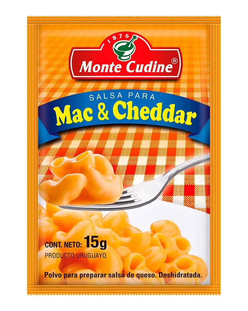 Salsa Para Mac Cheddar — Salsa Para Mac/Cheddar 24 X 15 Grs, Presentación x 24 unidades de 15 g — marca Monte Cudine