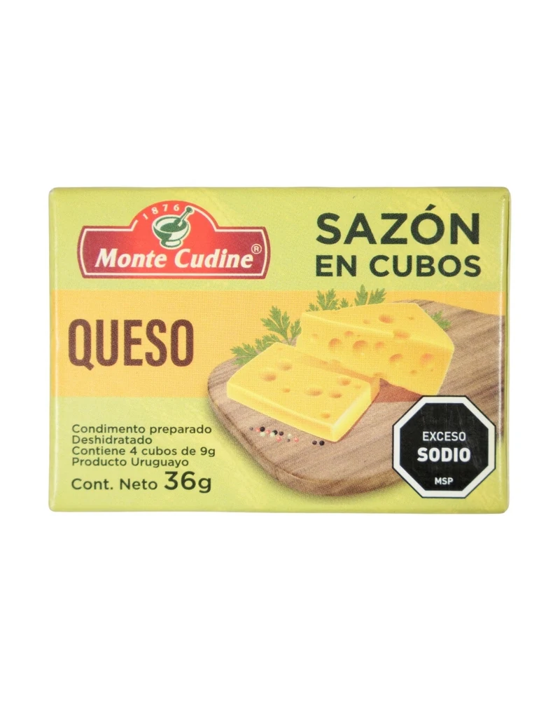 Sazon Queso 10 X 4 X 9 Grs Display, Caja x 10 paquetes de 4 unidades de 9 g — marca Monte Cudine