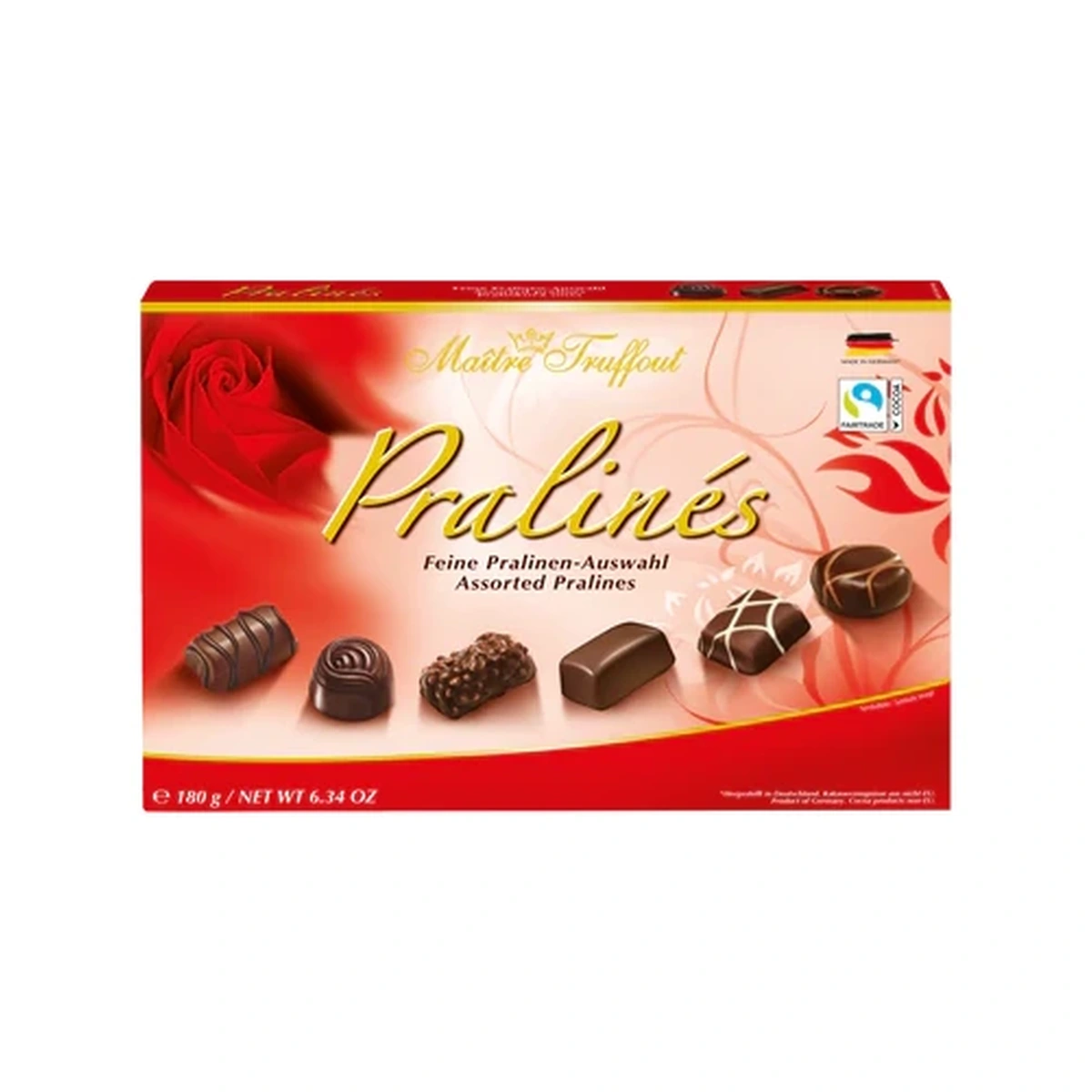 Bombonera Praline Red 180 Grs, Envase de 180 g — marca Maître Truffout Bombonera Praline Red 180 Grs, Envase de 180 g — marca Maître Truffout