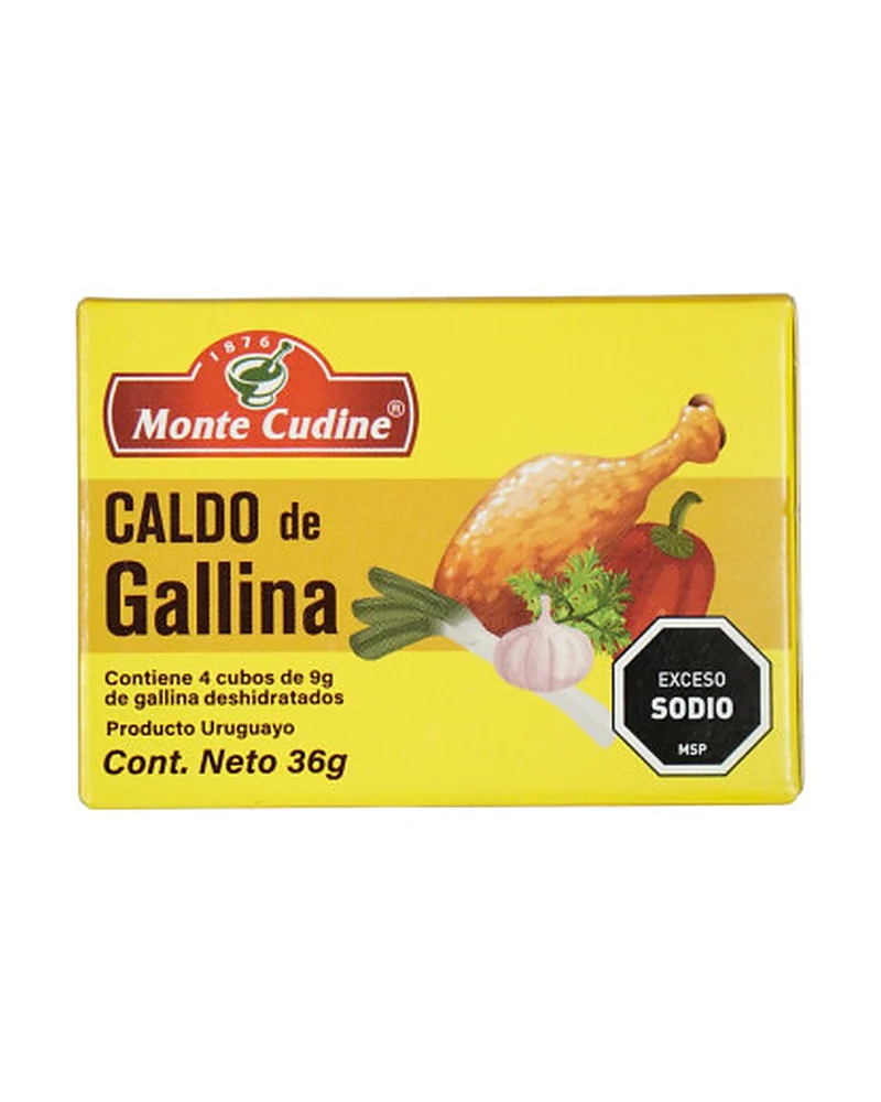 Caldo Gallina 26 X 10 De 9 Grs, Caja x 26 paquetes de 10 unidades de 9 g — marca Monte Cudine Caldo Gallina 26 X 10 De 9 Grs, Caja x 26 paquetes de 10 unidades de 9 g — marca Monte Cudine