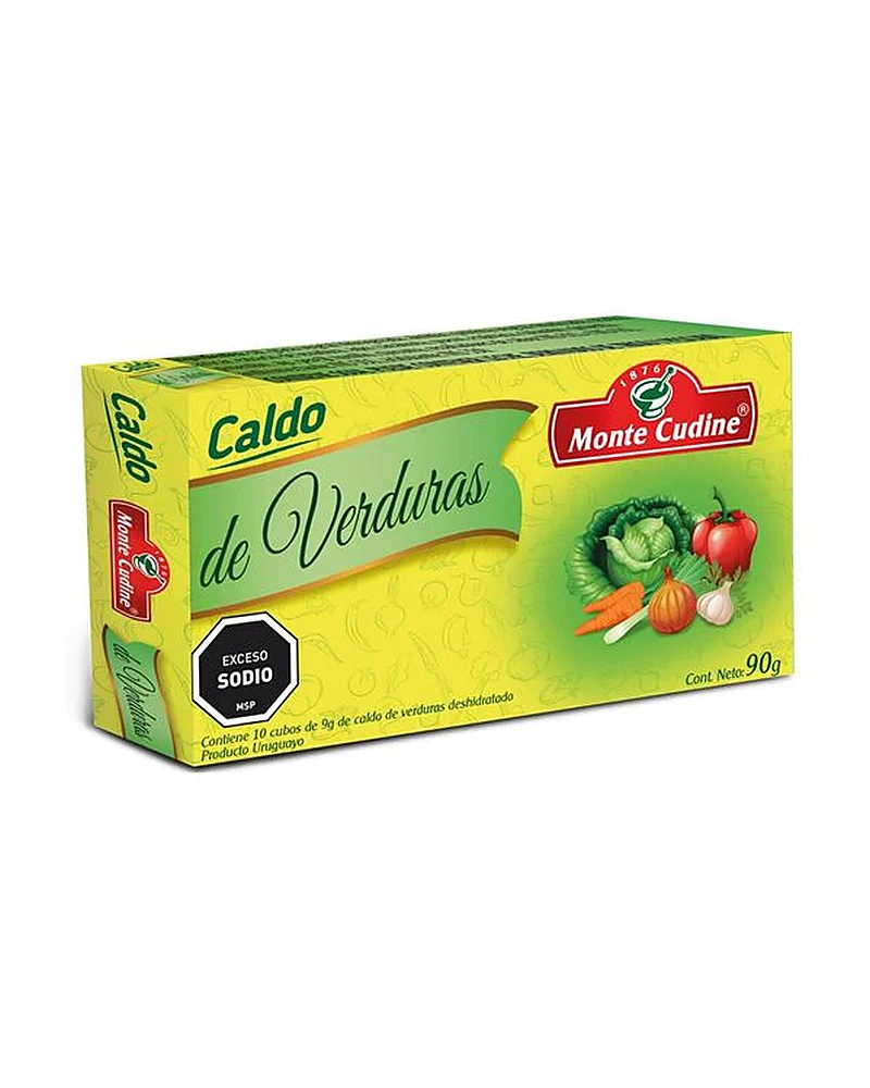 Caldo Verdura 10 X 4 De 9 Grs. Display, Caja x 10 paquetes de 4 unidades de 9 g — marca Monte Cudine Caldo Verdura 10 X 4 De 9 Grs. Display, Caja x 10 paquetes de 4 unidades de 9 g — marca Monte Cudine