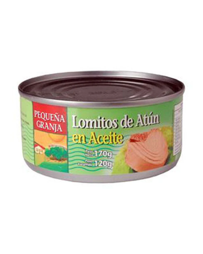 Lomitos Atun Aceite Pequeña Granja — Lomitos Atun Aceite P.Granja 354 Grs, Envase de 354 g Lomitos Atun Aceite Pequeña Granja — Lomitos Atun Aceite P.Granja 354 Grs, Envase de 354 g