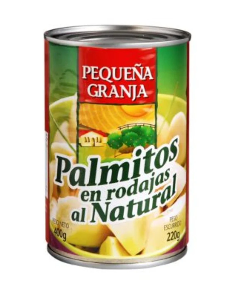 Palmitos En Rodajas Pequeña Granja — Palmitos En Rodajas 400g Pequeña Granja, Envase de 400 g Palmitos En Rodajas Pequeña Granja — Palmitos En Rodajas 400g Pequeña Granja, Envase de 400 g