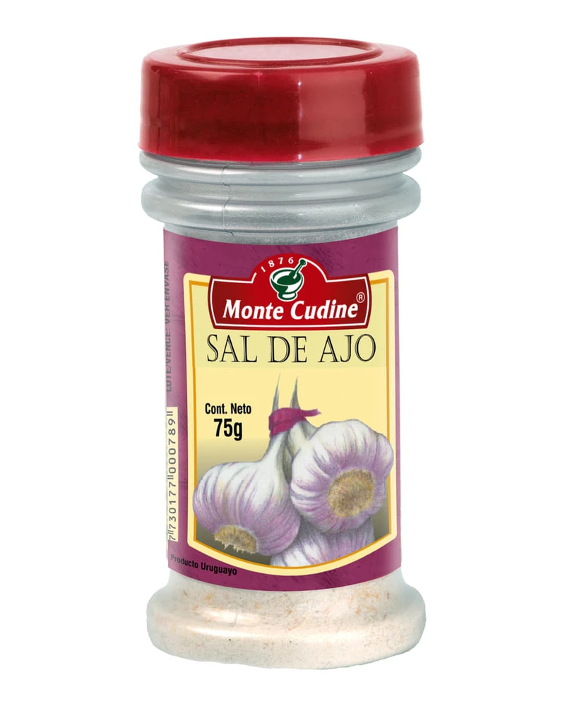 Sal De Ajo 75 Grs. X 10 Unid, Presentación x 10 unidades de 75 g — marca Monte Cudine Sal De Ajo 75 Grs. X 10 Unid, Presentación x 10 unidades de 75 g — marca Monte Cudine